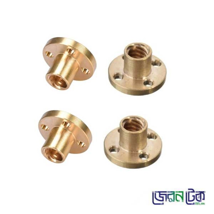 T8 Lead Screw Nut Flange Brass Nut Lead 8mm Pitch 2mm for CNC and 3D Printers