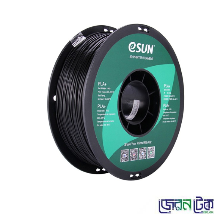 PLA+ 1.75mm 3D Printing Filament-eSUN-Black Color 1kg-Coil.