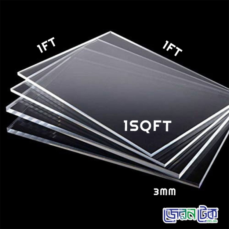 3mmTransparent Clear Acrylic Plastic Sheet -1ft x 1ft-1sqft.-China