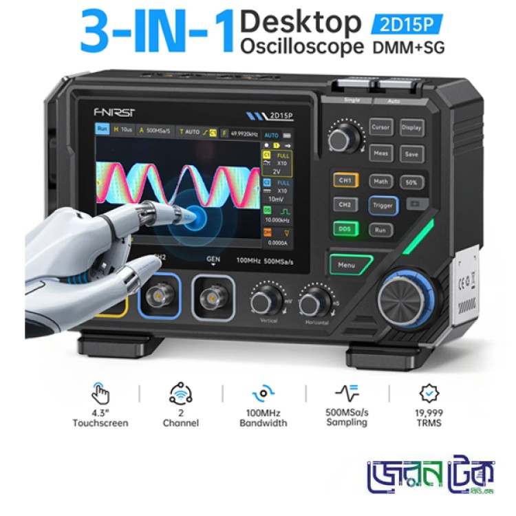 FNIRSI 2D15P 3 in 1 Benchtop 2CH 100MHz Phosphor Oscilloscope Multimeter